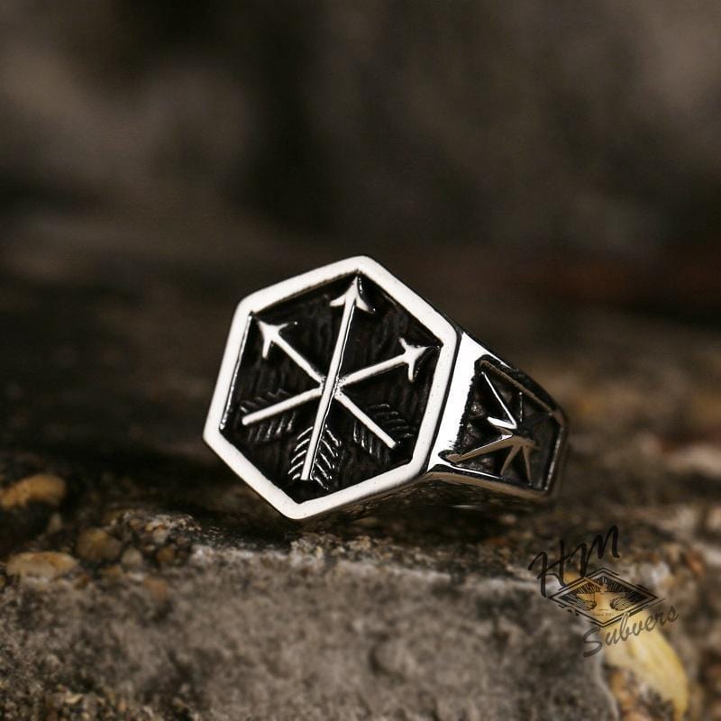 HEXAGON ARROWS STAINLESS STEEL RING