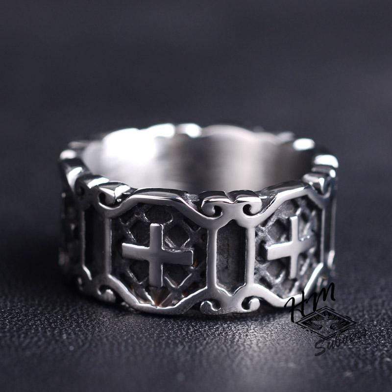 RETRO CROSS MEN'S STAINLESS STEEL RING
