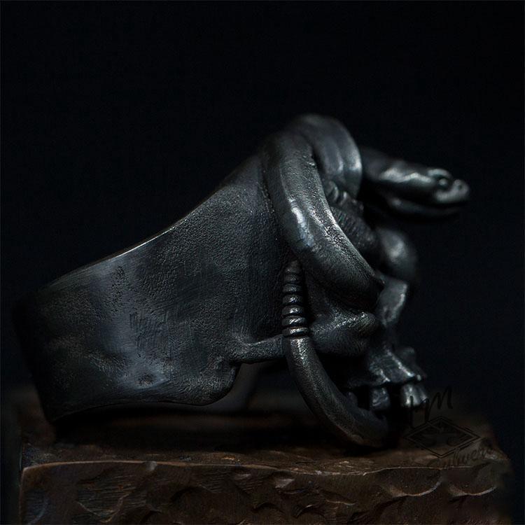 SKULL & COILED SNAKE STAINLESS STEEL RING