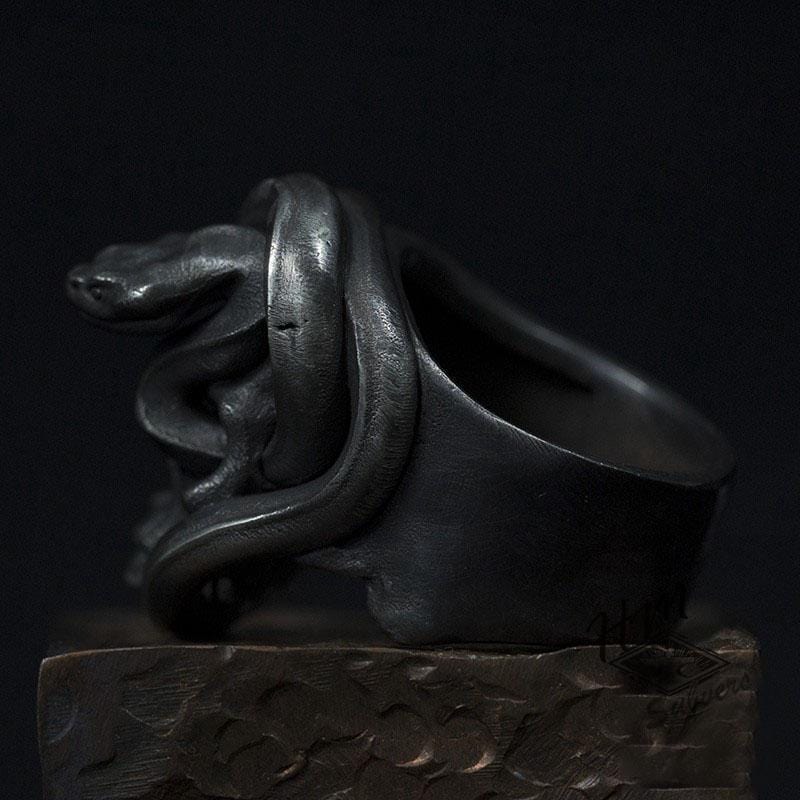 SKULL & COILED SNAKE STAINLESS STEEL RING