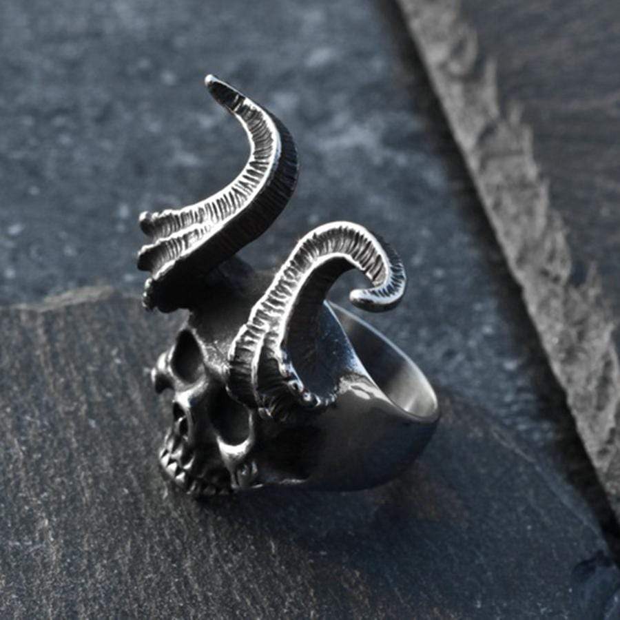 SKULL HORN STAINLESS STEEL RING