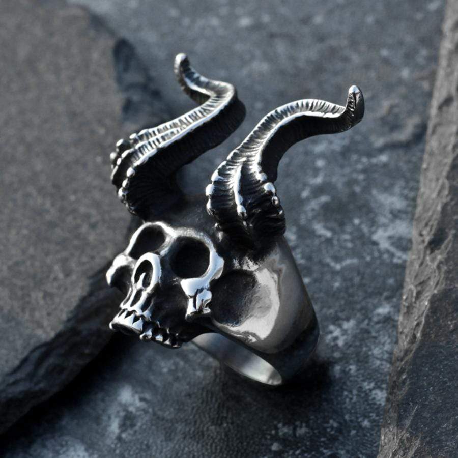 SKULL HORN STAINLESS STEEL RING