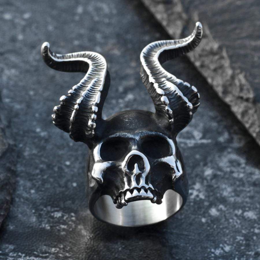 SKULL HORN STAINLESS STEEL RING