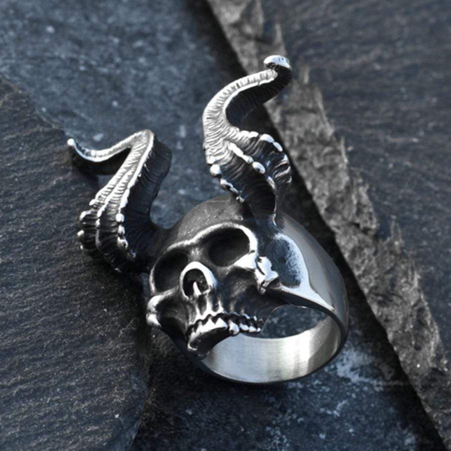 SKULL HORN STAINLESS STEEL RING