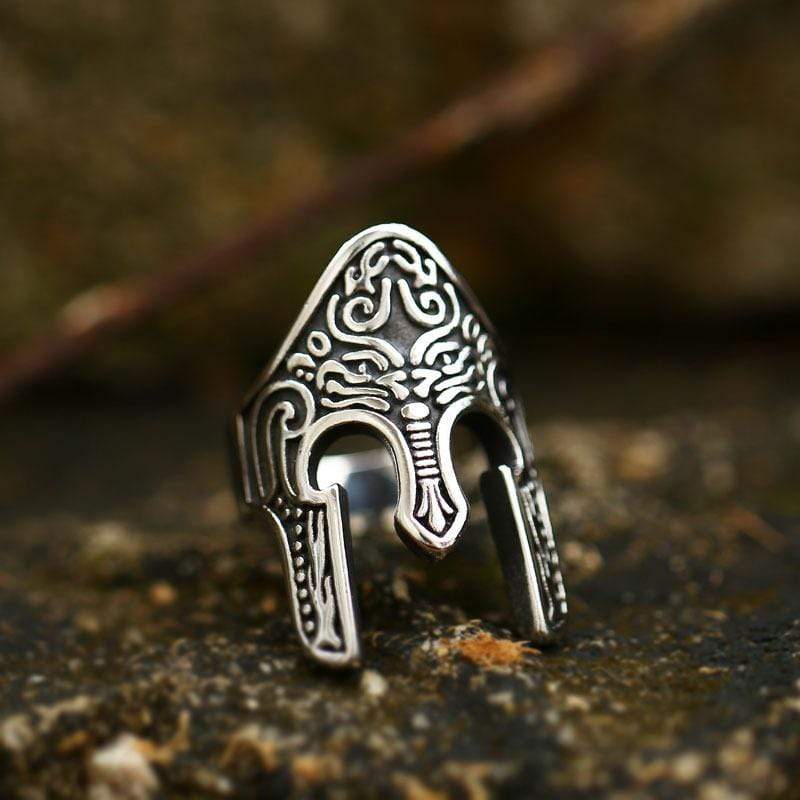 SPARTAN CARVED MASK STAINLESS STEEL RING