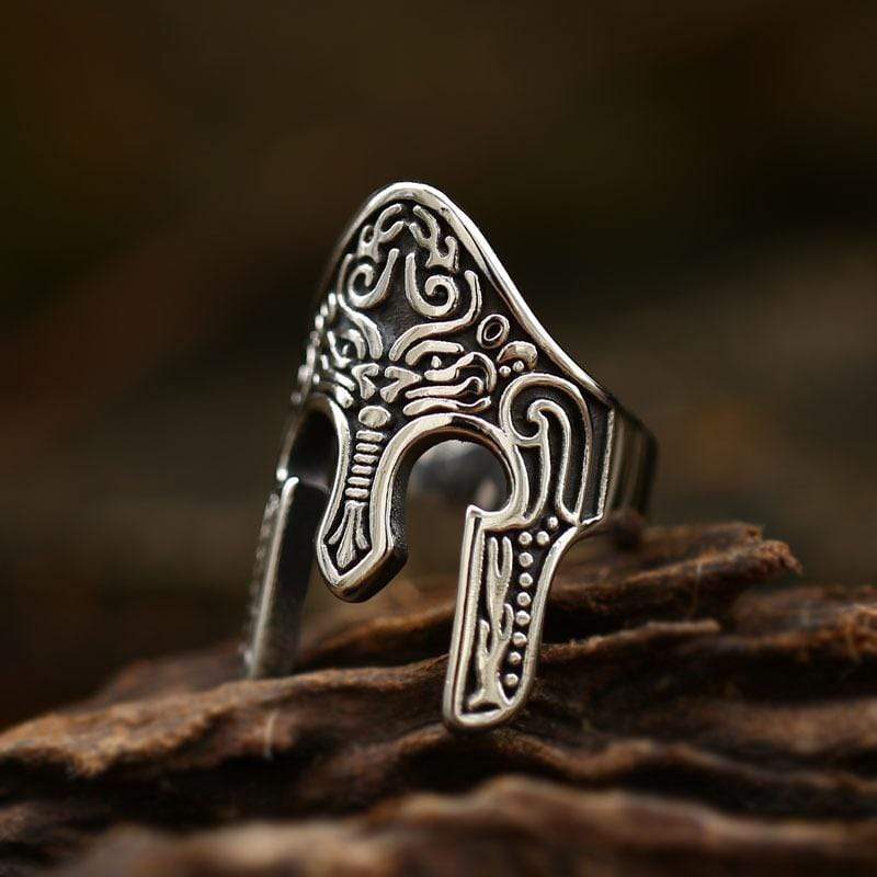 SPARTAN CARVED MASK STAINLESS STEEL RING