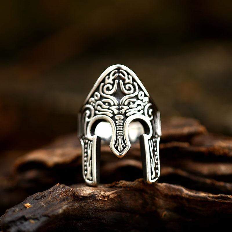 SPARTAN CARVED MASK STAINLESS STEEL RING