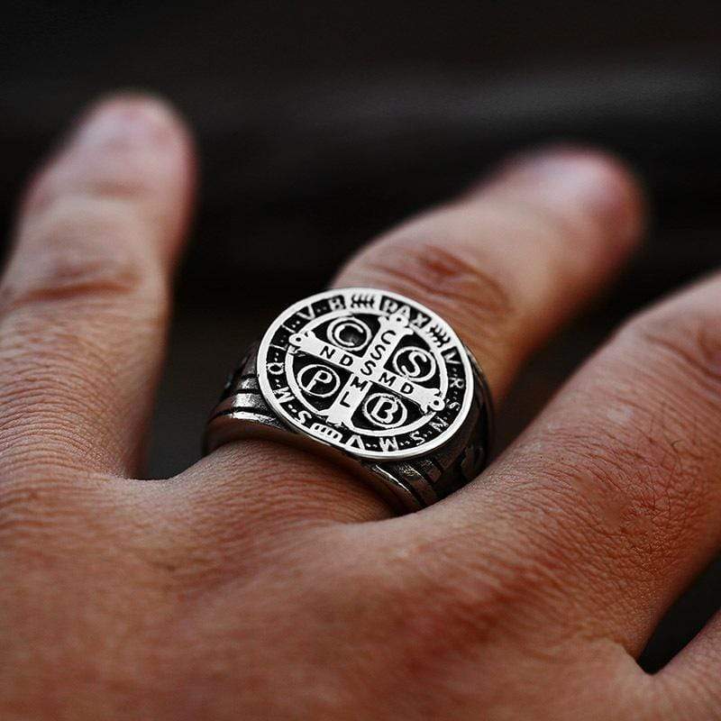 ST. BENEDICT CROSS STAINLESS STEEL RING