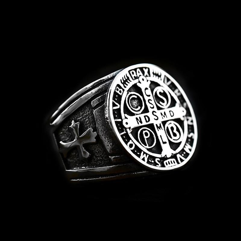 ST. BENEDICT CROSS STAINLESS STEEL RING