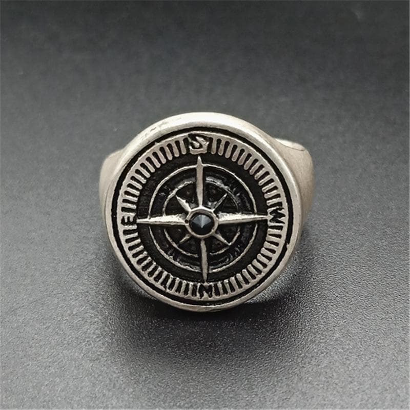 VINTAGE COMPASS STAINLESS STEEL RING