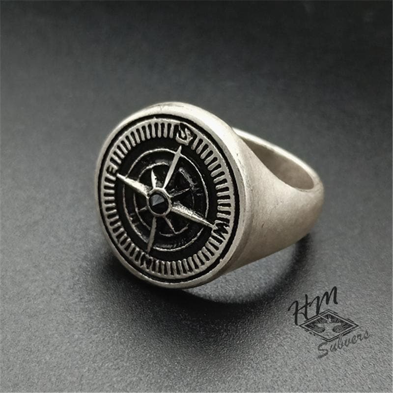 VINTAGE COMPASS STAINLESS STEEL RING