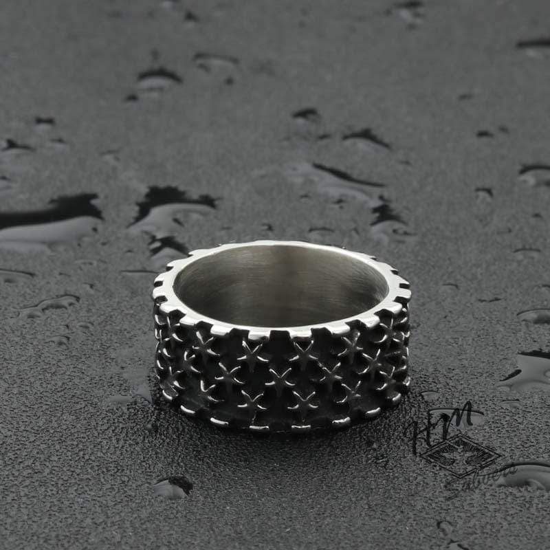 VINTAGE FULL STAR STAINLESS STEEL RING