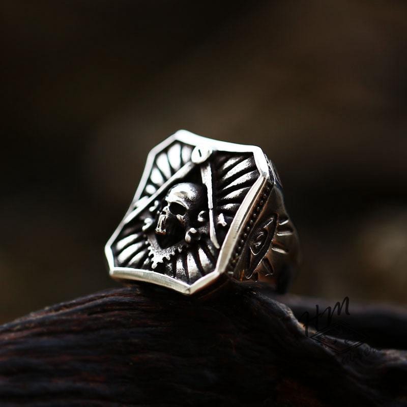VINTAGE MASONIC SKULL STAINLESS STEEL RING