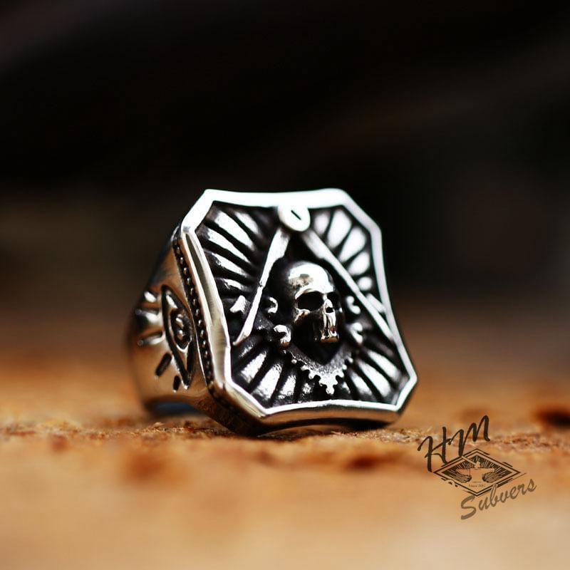 VINTAGE MASONIC SKULL STAINLESS STEEL RING