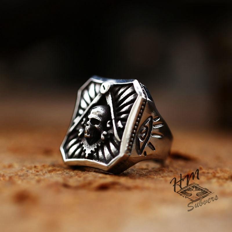 VINTAGE MASONIC SKULL STAINLESS STEEL RING