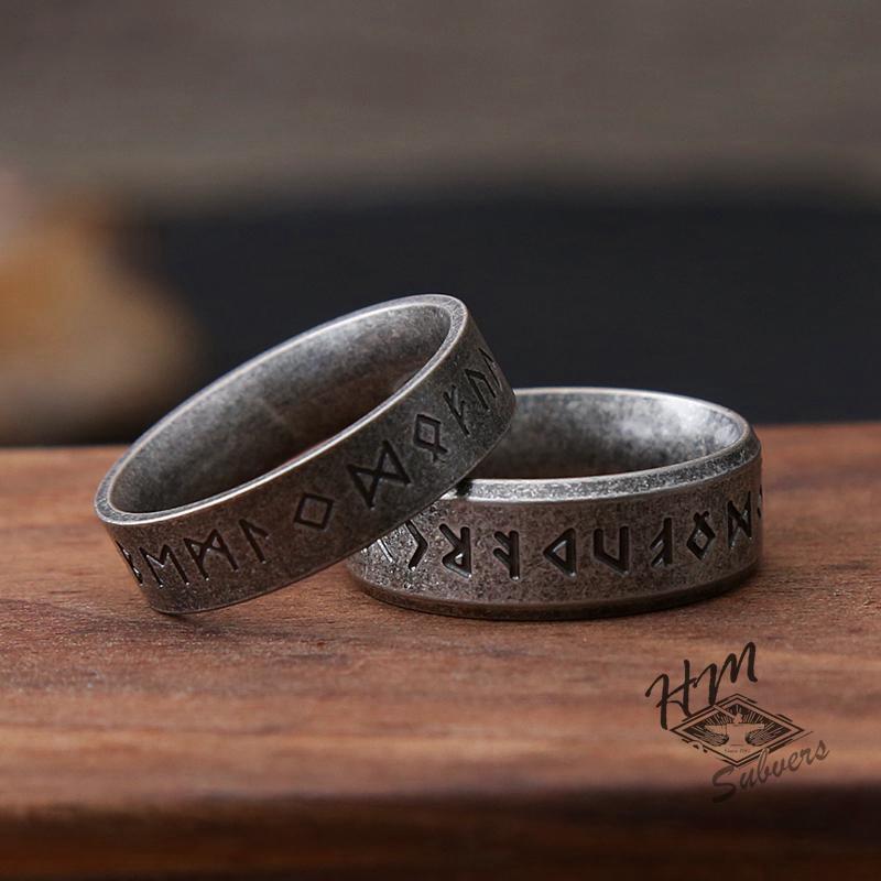 VINTAGE VIKING RUNES STAINLESS STEEL RING