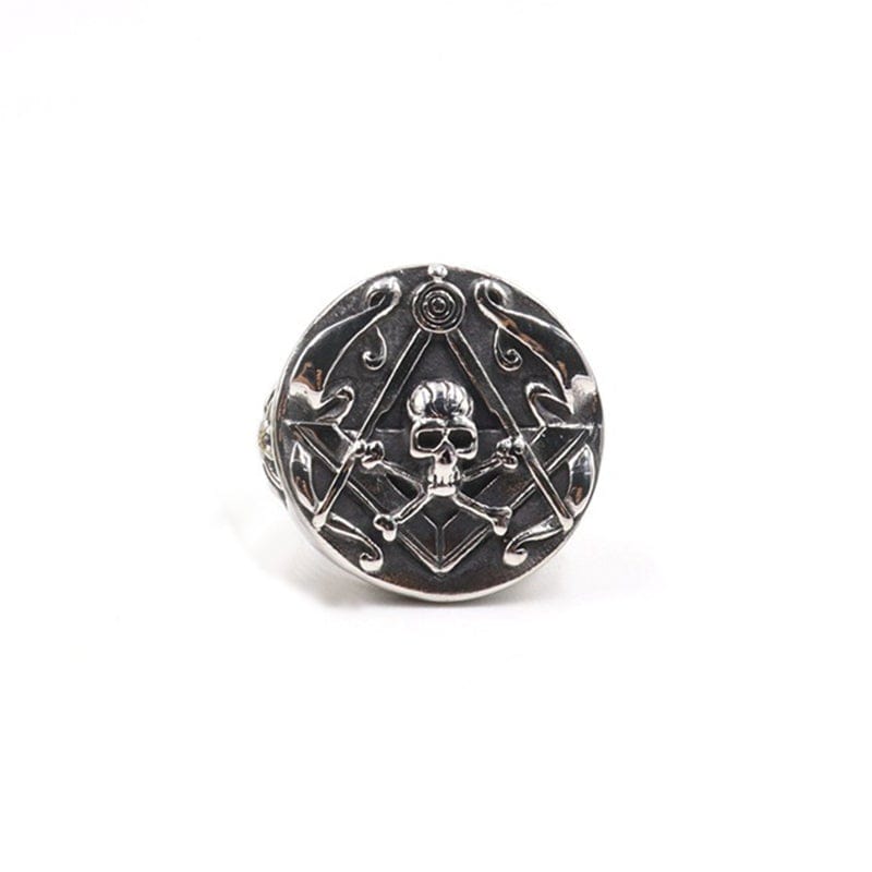 ROUND MASONIC SKULL STAINLESS STEEL RING