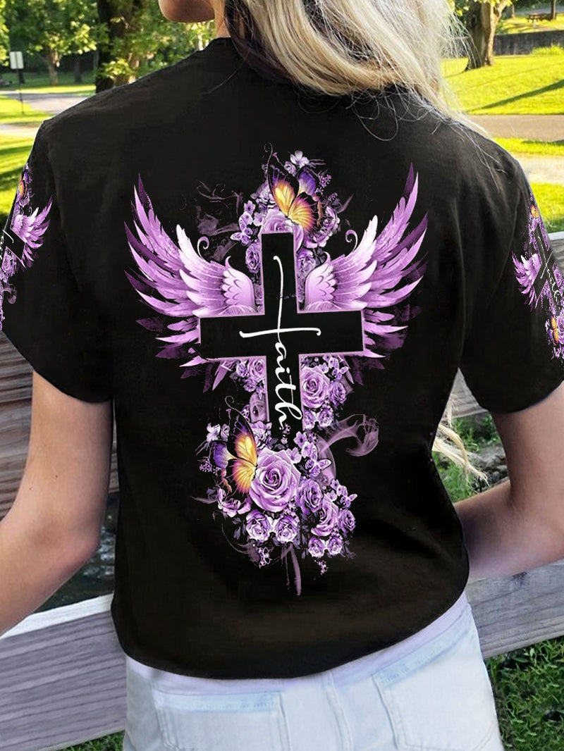 Fashion Cross Wings Printed Summer T-Shirt