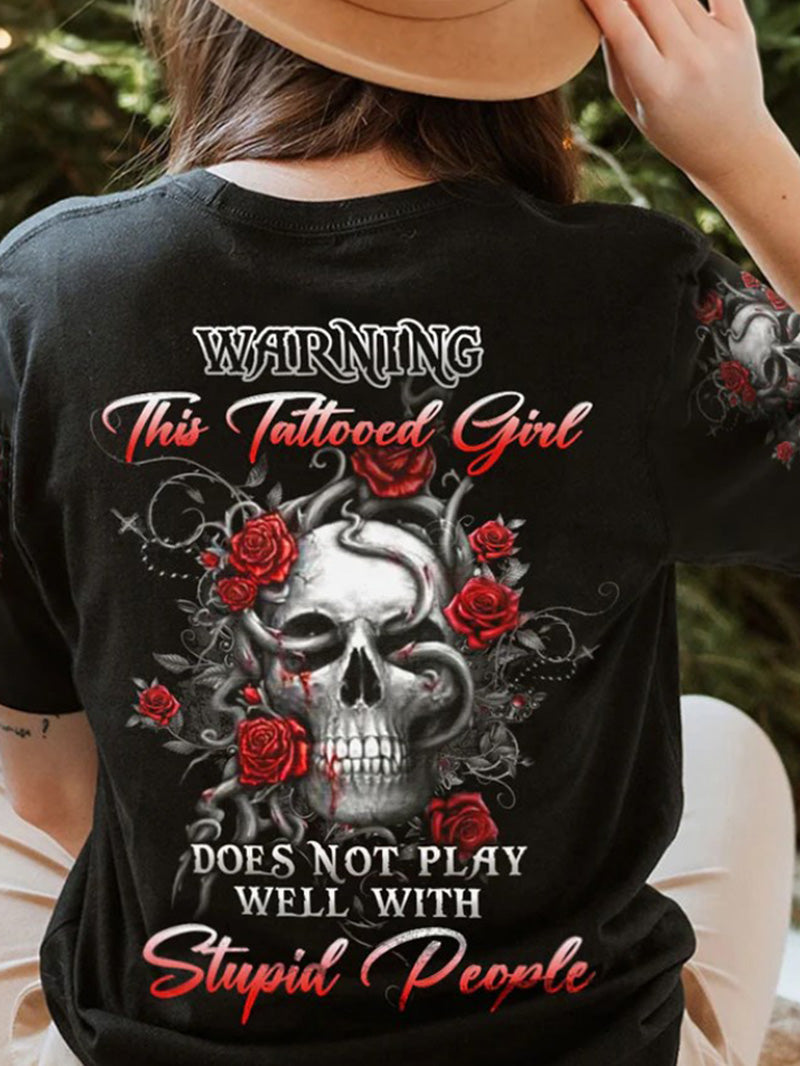 Women's Skull Rose Personalized Slogan Printed T-shirt
