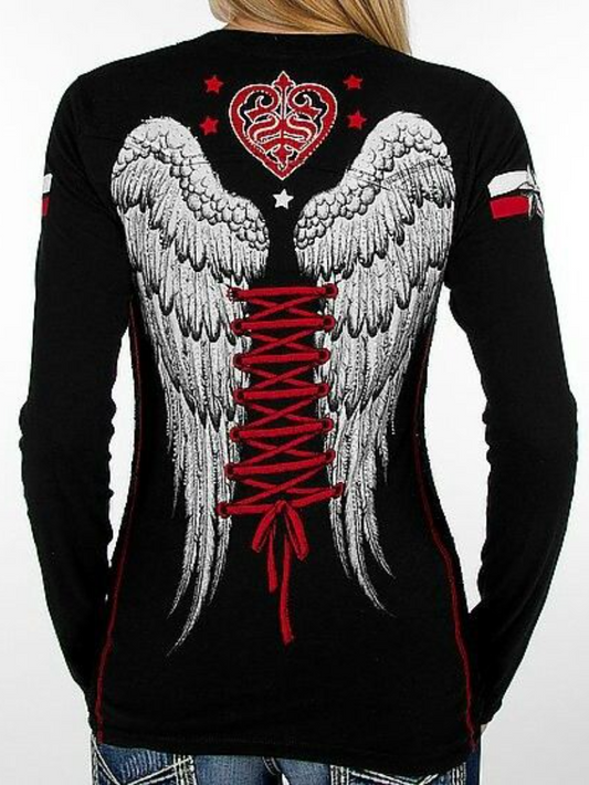 Laced-Up Wings Pattern Printed T-Shirt