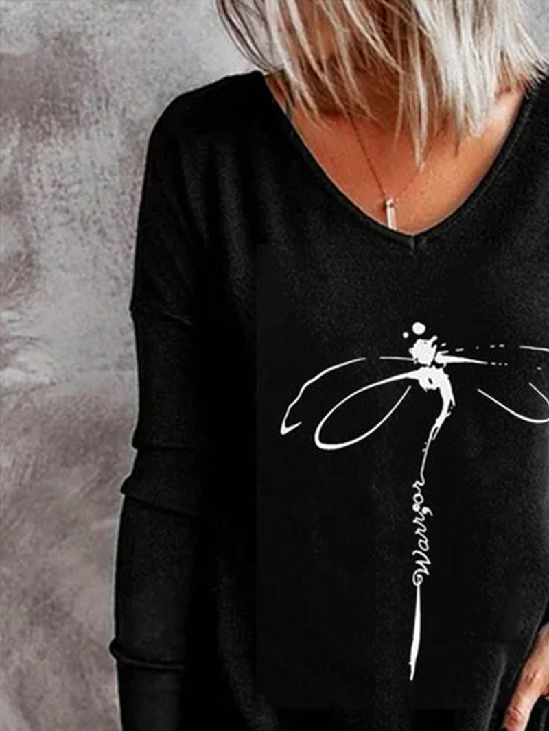 Dragonfly Printed Knitted Long Sleeve Top