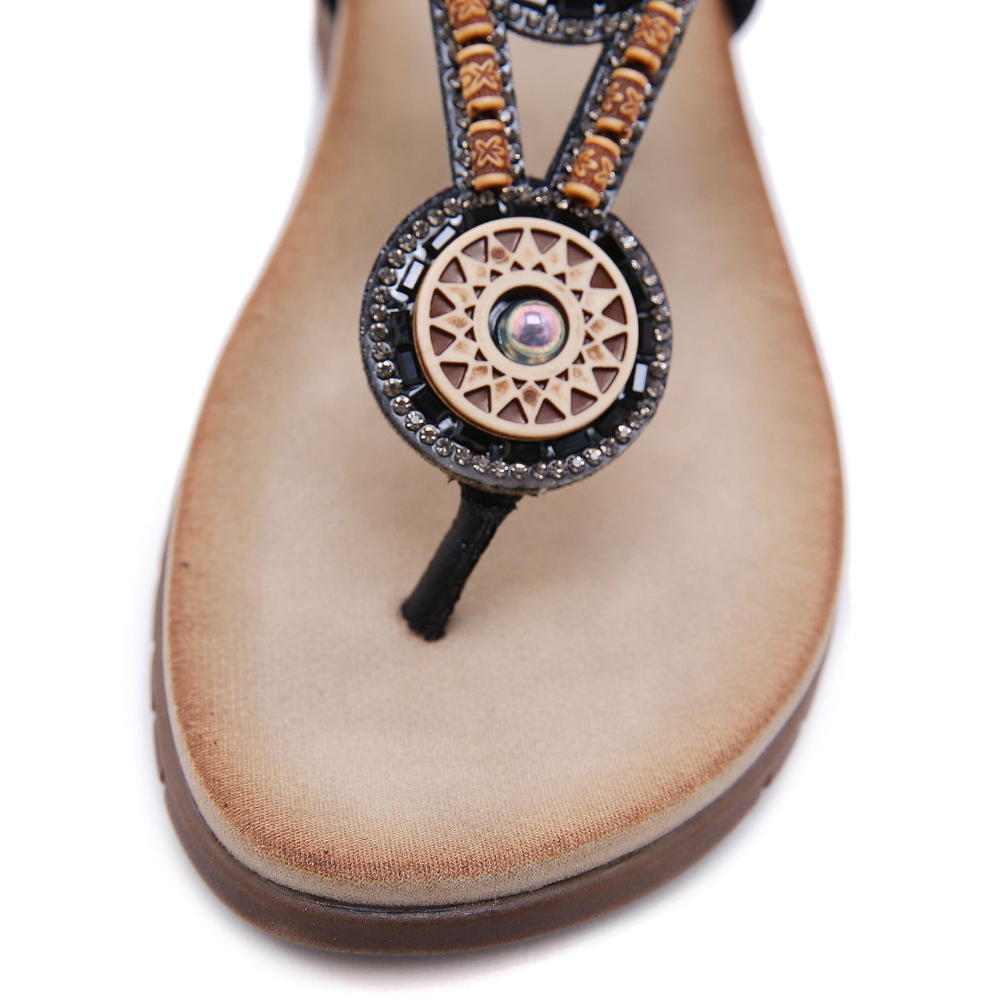 SIKETU | BEADED BOHO APPLIQUE T-STRAP THONG - BLACK