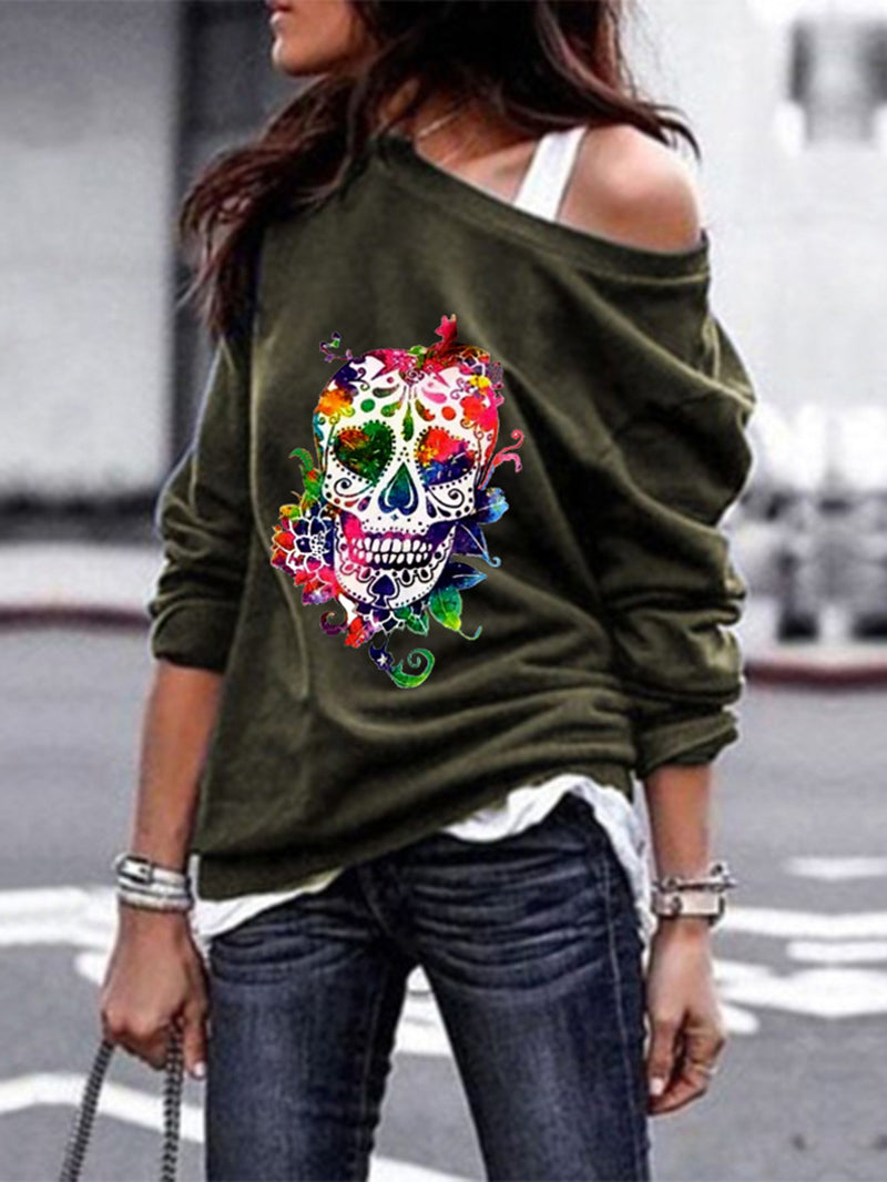 Women's Round Neck Skull Print Blouse