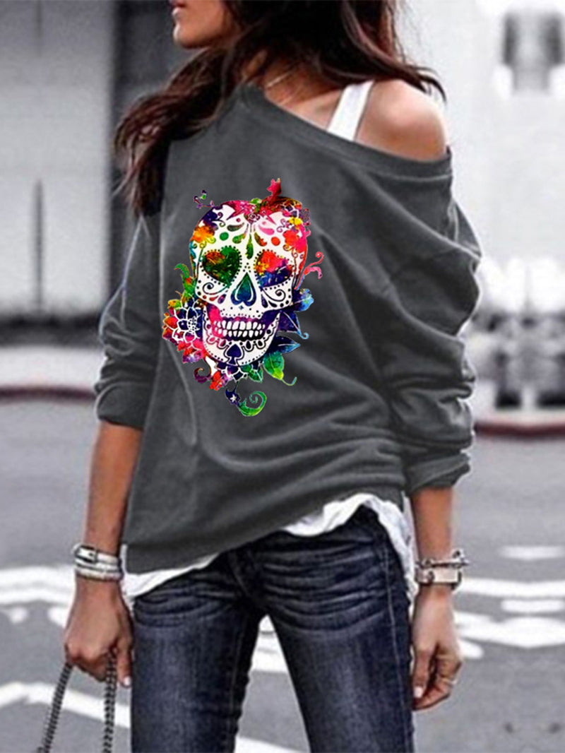 Women's Round Neck Skull Print Blouse