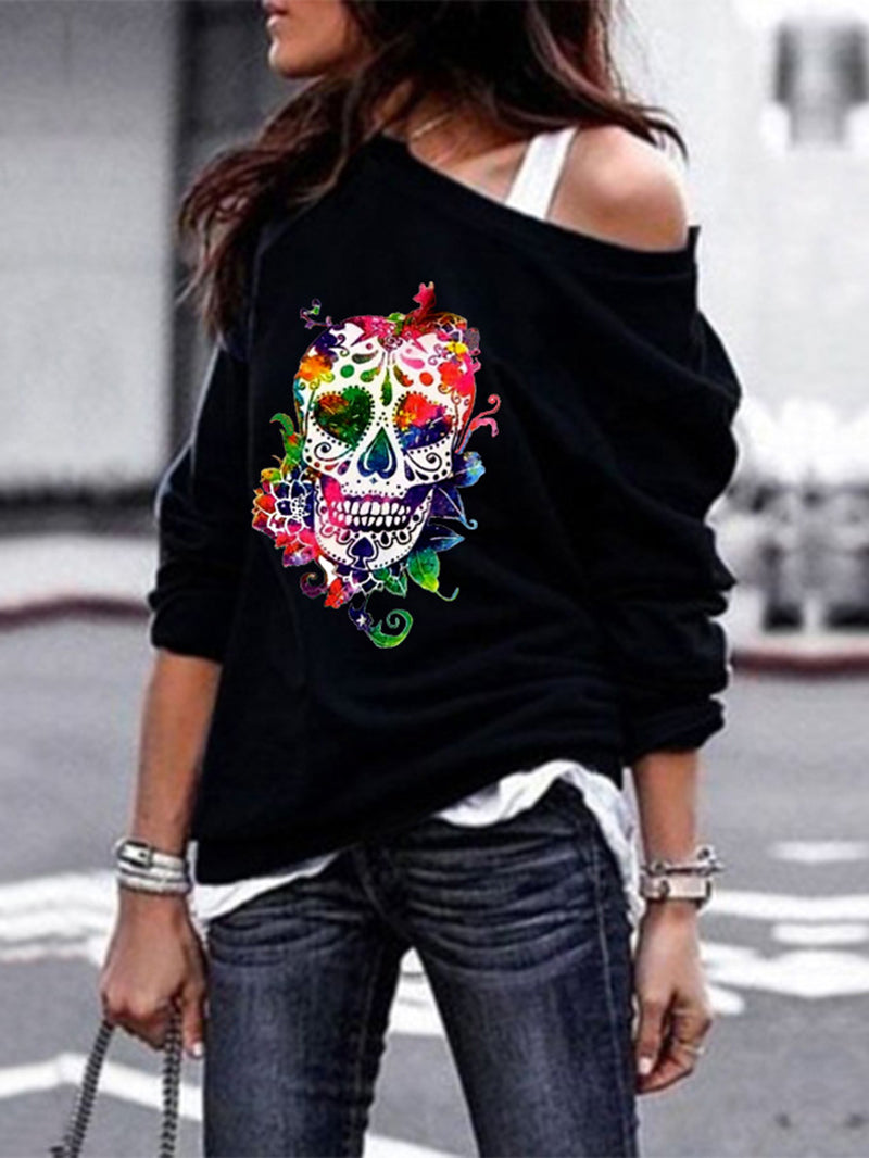 Women's Round Neck Skull Print Blouse