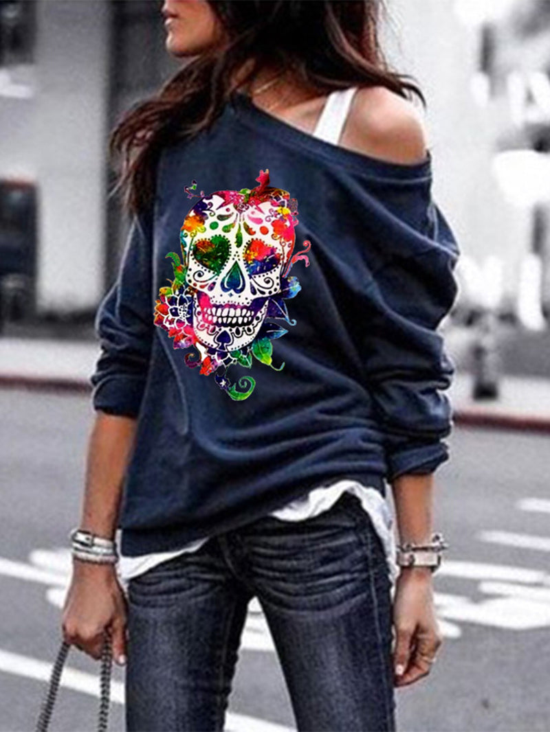 Women's Round Neck Skull Print Blouse