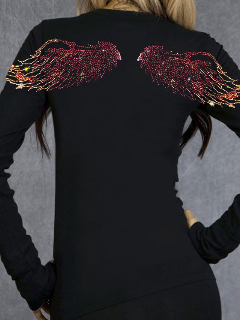 Stylish Gothic Red Wings Printed T-Shirt