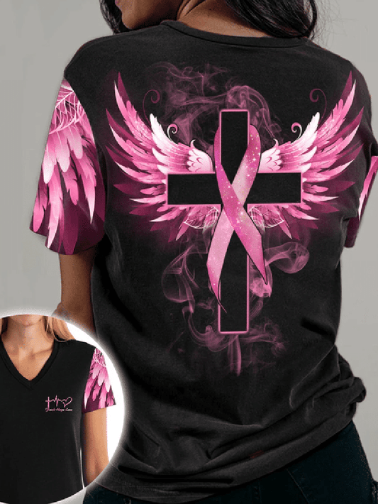 Pink Ribbon Printed Casual T-Shirt