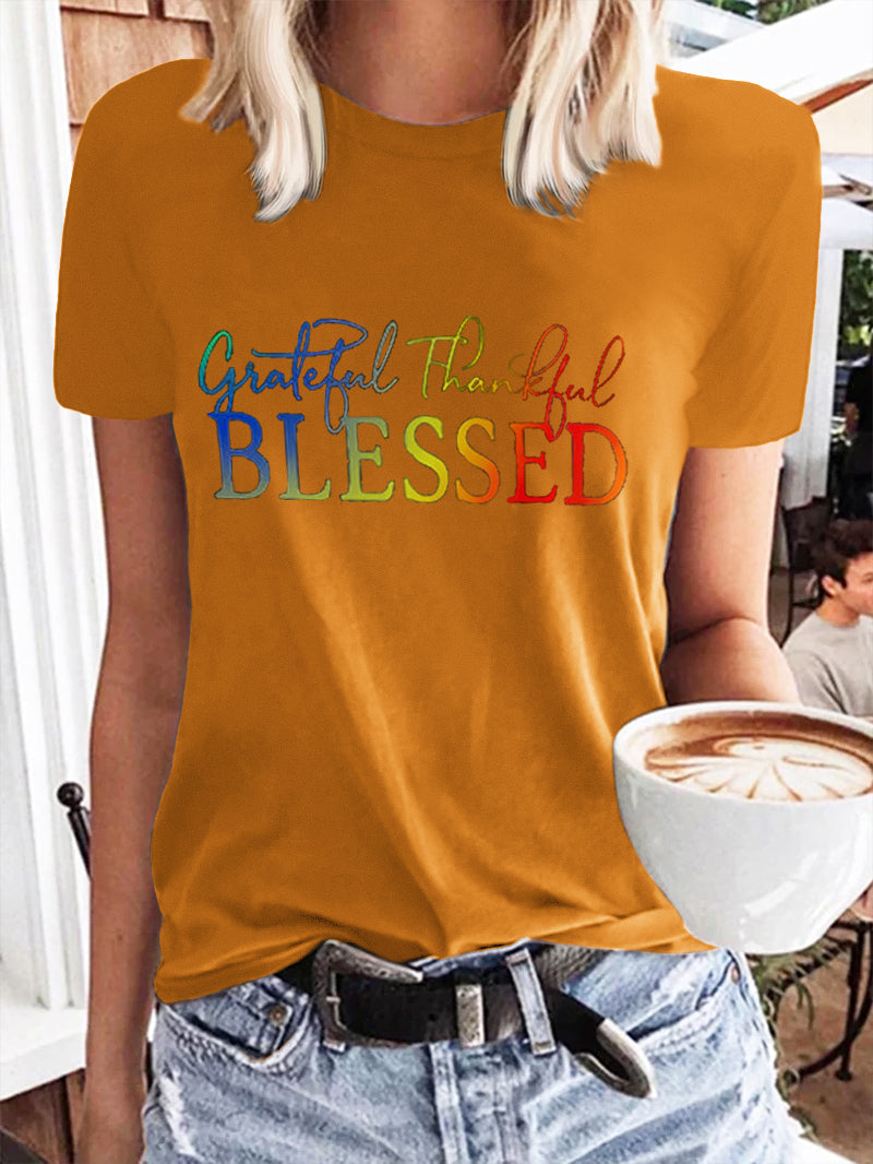 Blessed Printed Round Neck Women's Casual T-shirt