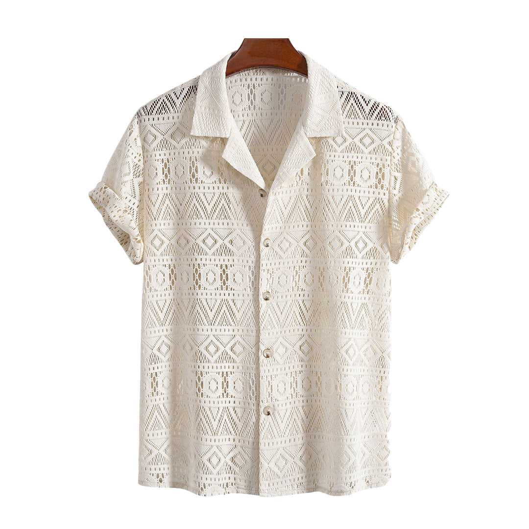 Noble Wear Short Sleeve Geometry Textured Cuban Shirt