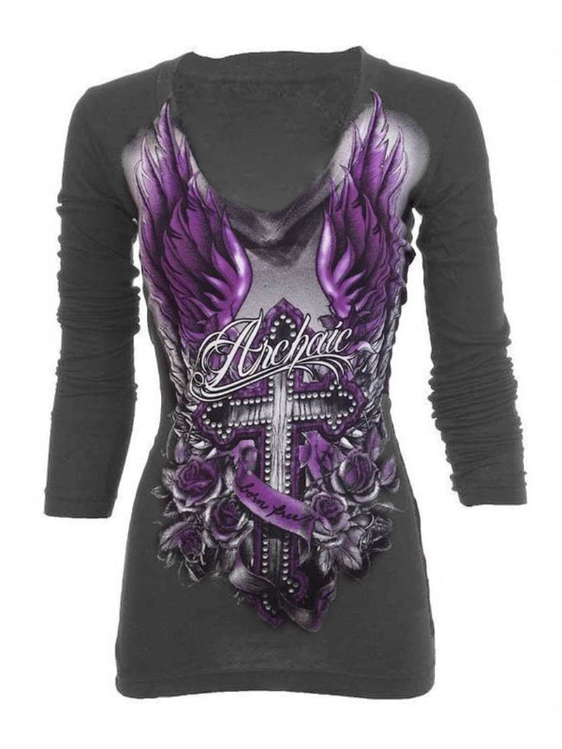 Cross Gothic Style Long Sleeve T-Shirt