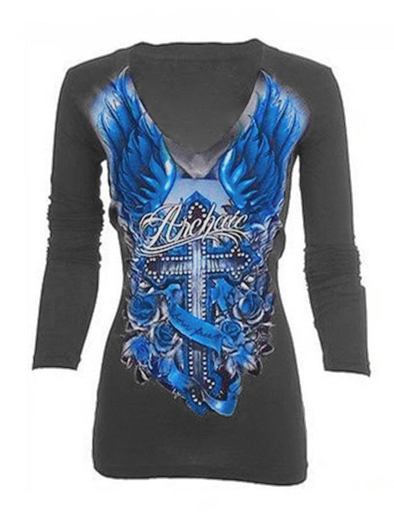 Cross Gothic Style Long Sleeve T-Shirt