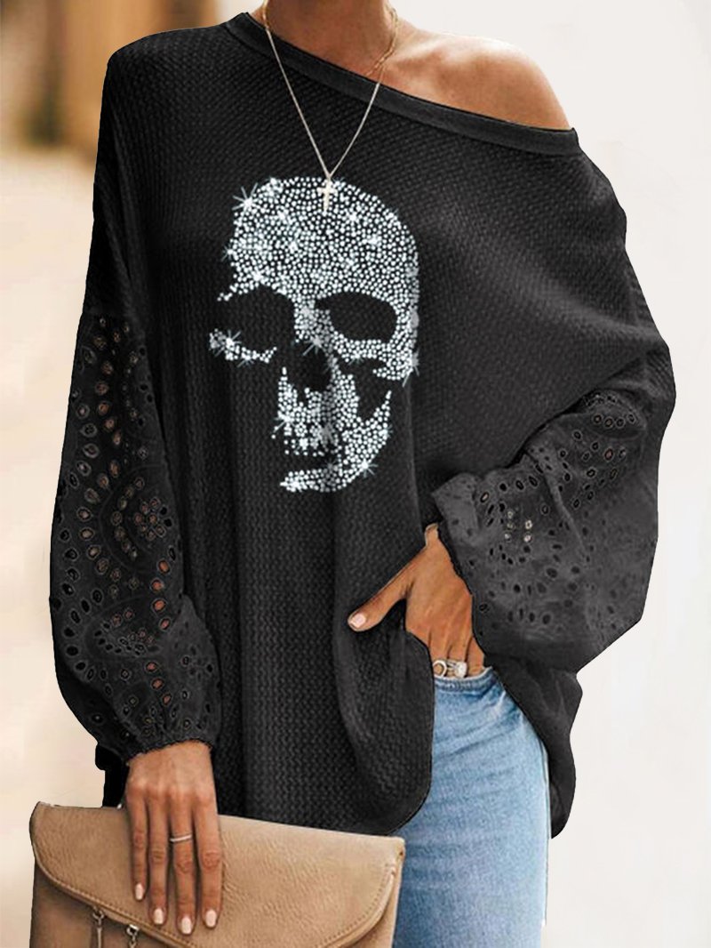 Skull Printed Loose Long-sleeved Casual T-shirt
