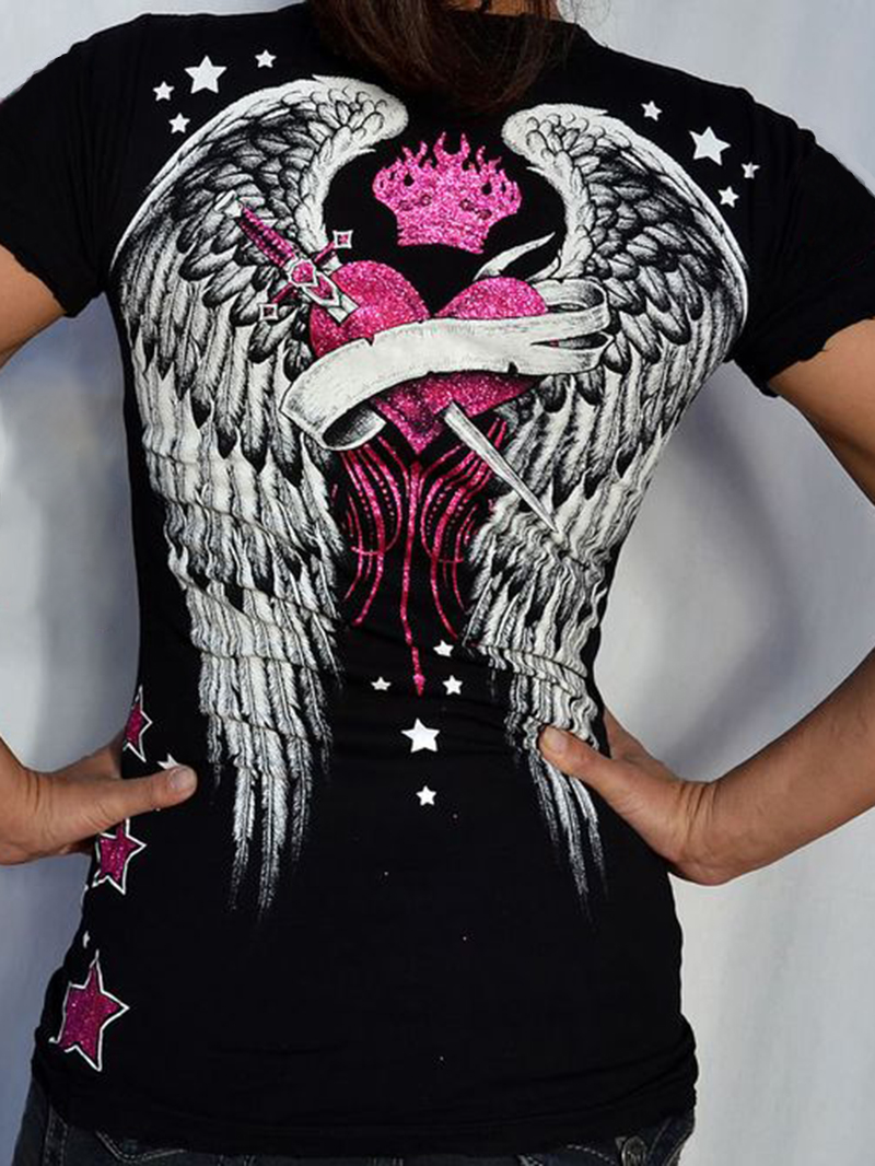 Wings Pinkish Heart Printed Fashion T-Shirt
