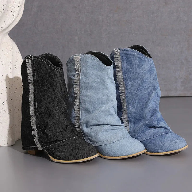 GlamStride Denim Boots