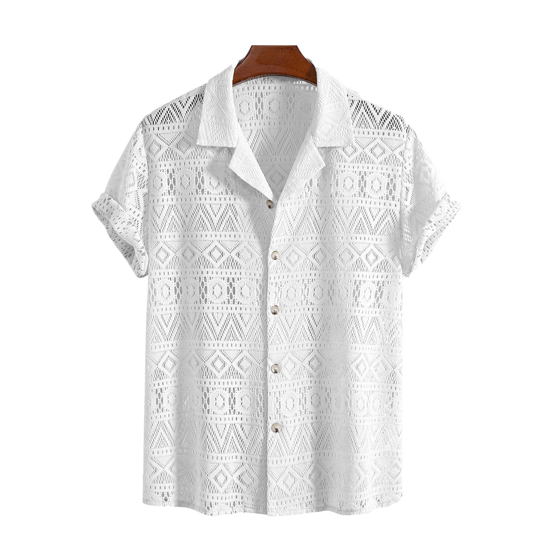 Noble Wear Short Sleeve Geometry Textured Cuban Shirt