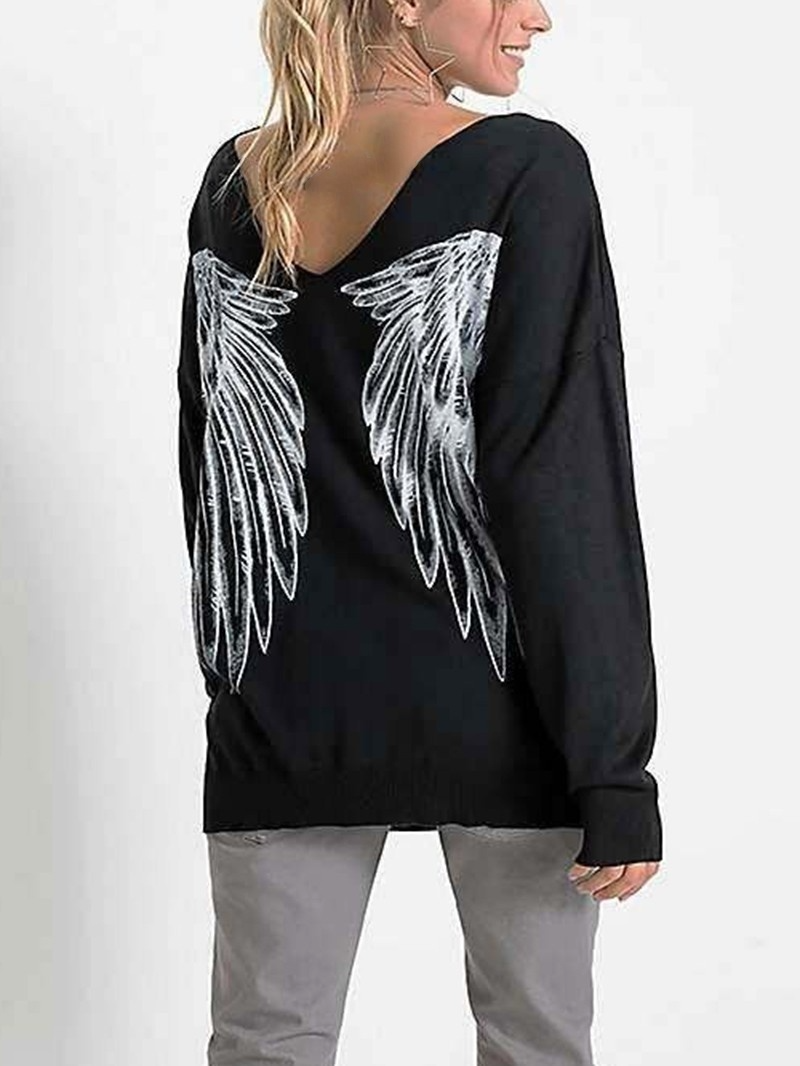 Angel Wings Print Round Neck T-Shirt