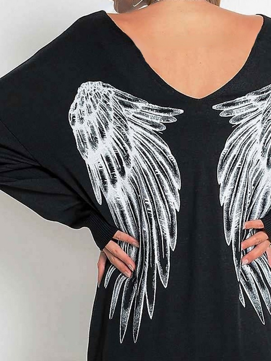 Angel Wings Print Round Neck T-Shirt