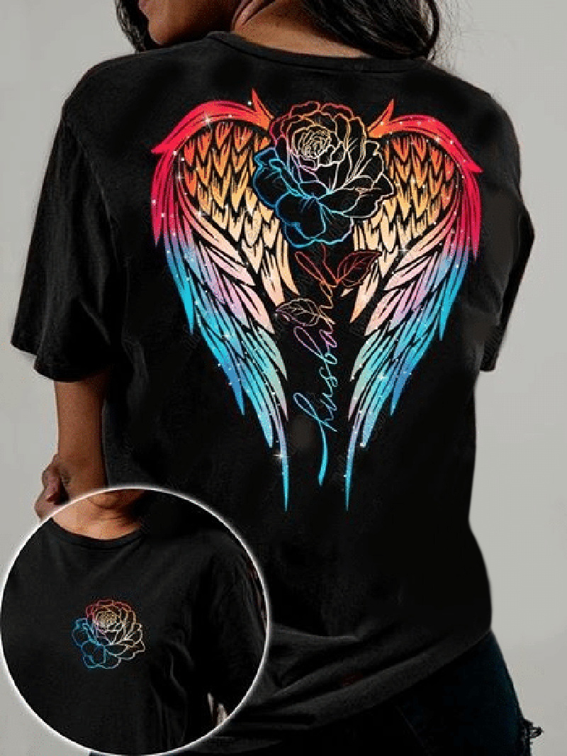 Fashion Colorful Wings Rose Printed T-Shirt