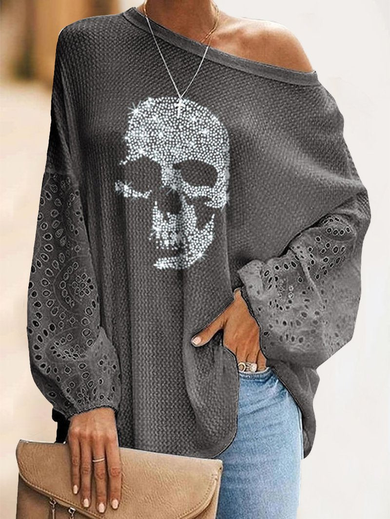 Skull Printed Loose Long-sleeved Casual T-shirt
