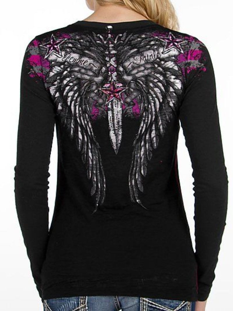 Pinkish Wings Punk Style Printed T-Shirt