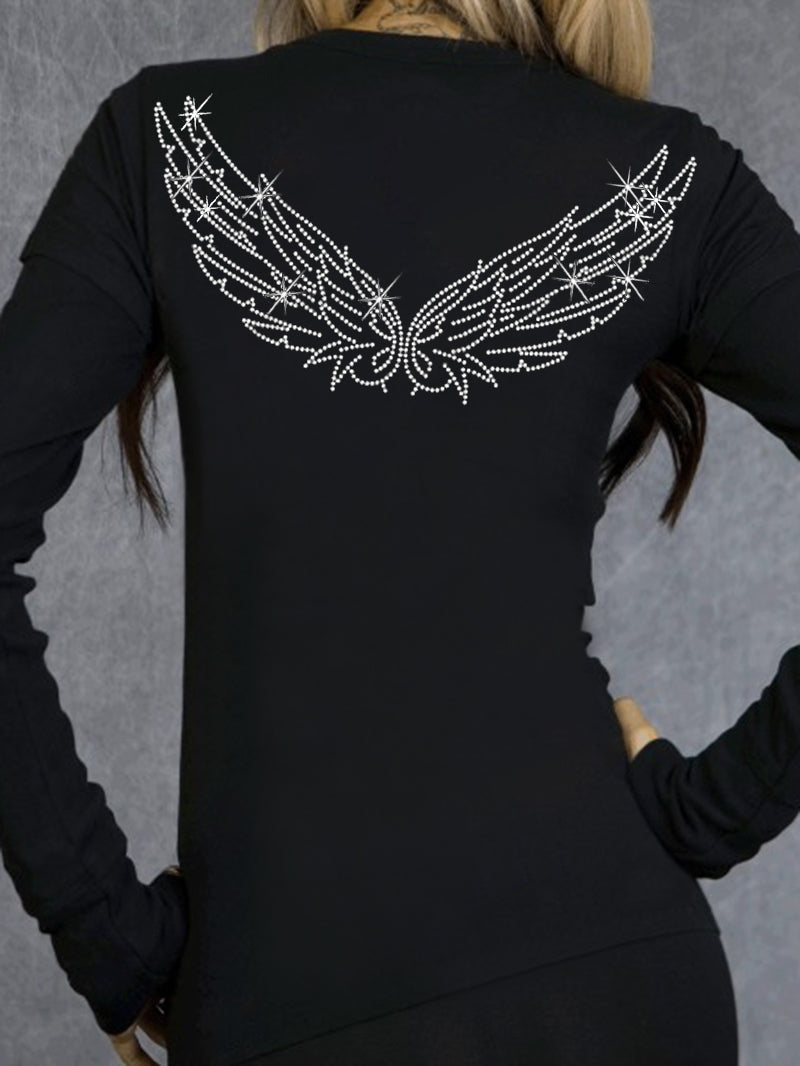 Gothic Wings Printed Long Sleeve T-Shirt