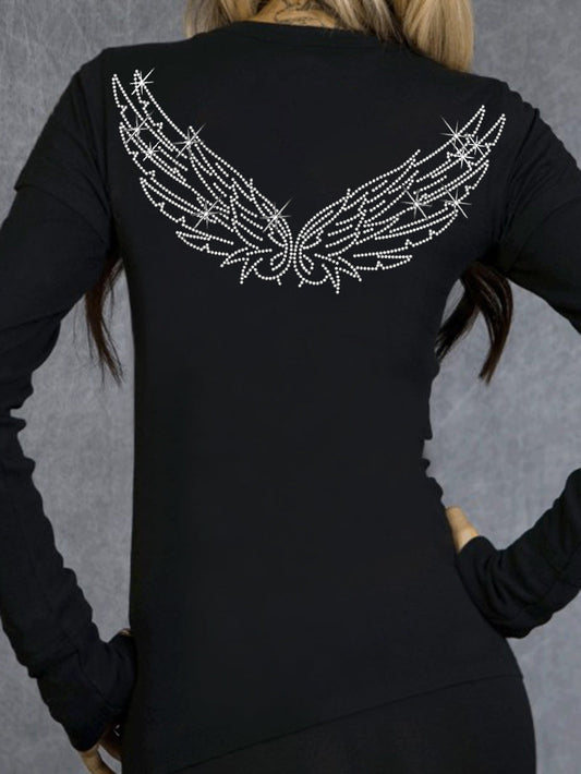 Gothic Wings Printed Long Sleeve T-Shirt