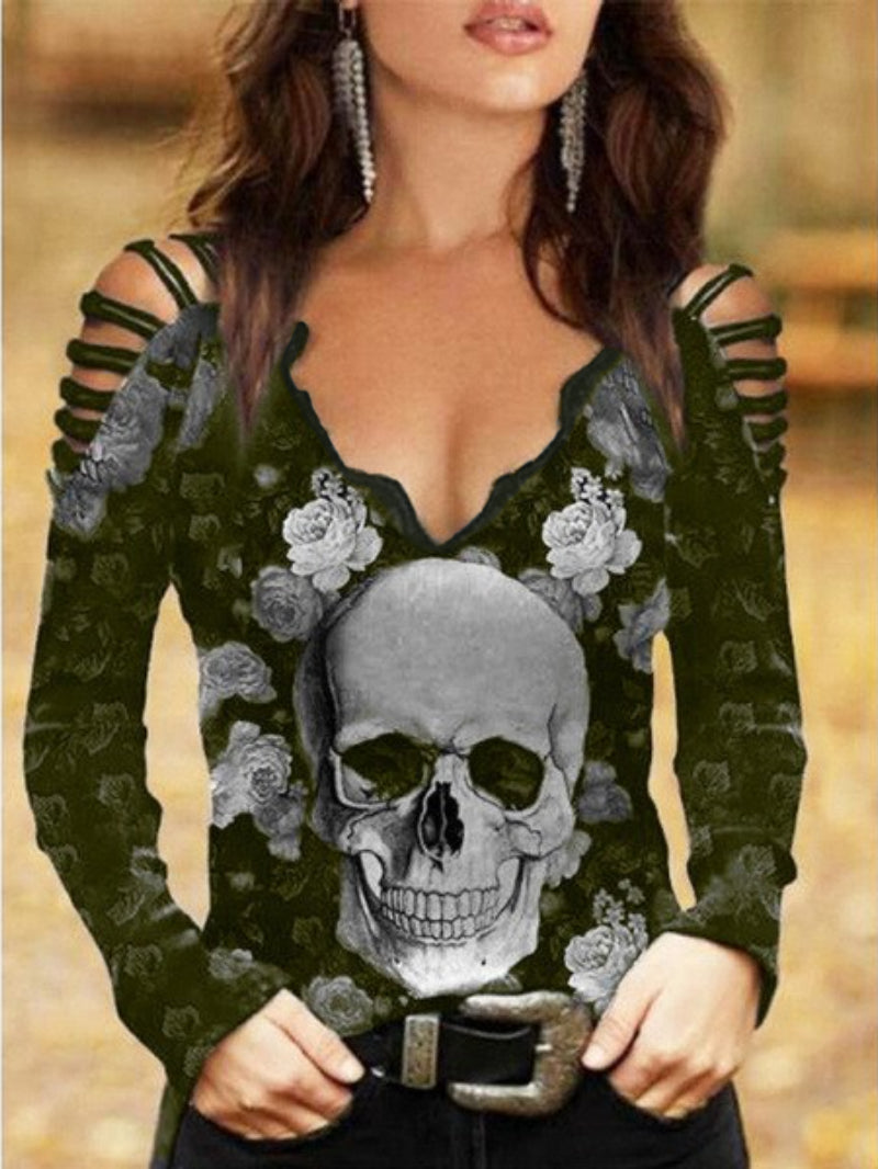 Punk Skull Hollow-Out Deep-V Top
