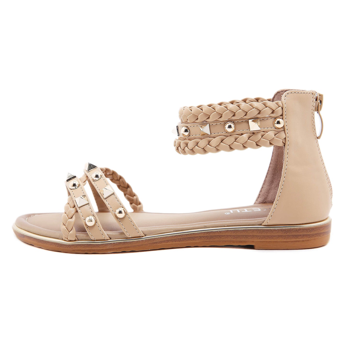 Stud Braided Ankle-Strap Sandals - SIKETU
