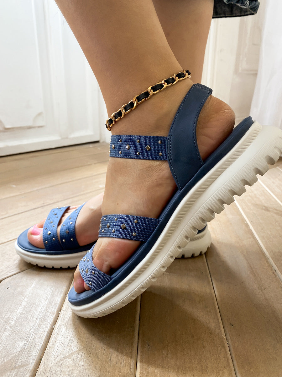 SIKETU | Studded Strap Rubber Sole Strappy Sandals - Navy